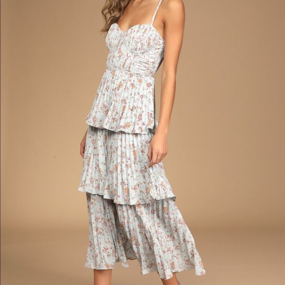 Lulus Cascading Crush Blue Floral Midi Dress